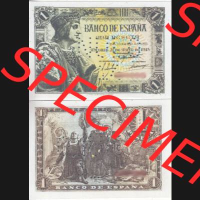 Banknoten Spanien 1943-1943, Pesete. Vorderseite und Rückseite auf einen Digitalen Bild der Banknoten von Spanien 1943, 1945, Banknoten aus Satz der Banknoten Spanien 1943,... Sammlung