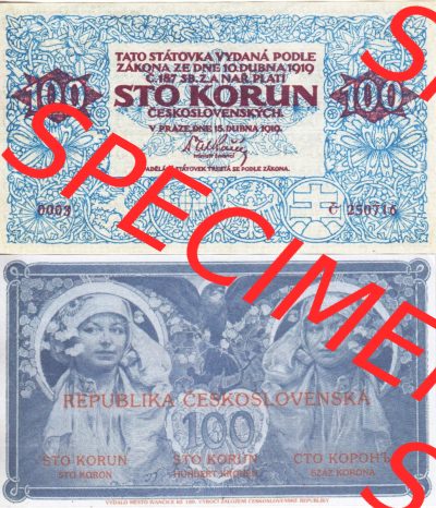 Banknoten Tschechoslowakei 1919-1919, 100 Korun. Vorderseite und Rückseite auf einen Digitalen Bild der Banknoten der Tschechoslowakei... Sammlung