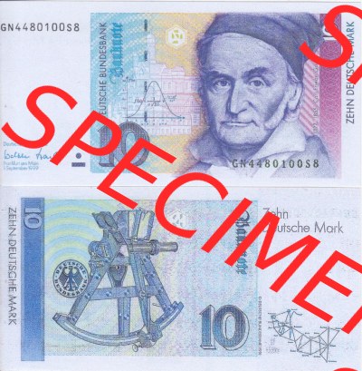 BRD Deutschland Deutsche Bundesbank 1989-1999, 10 DM-Deutsche Mark. Vorderseite und Rückseite auf einen Digitalen Bild der Banknoten... Sammlung