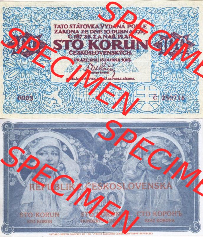 Banknoten Tschechoslowakei 1919-1919, 100 Korun. Vorderseite und Rückseite auf einen Digitalen Bild der Banknoten der Tschechoslowakei 1919, Banknoten aus Satz der Banknoten Tschechoslowakei... Sammlung