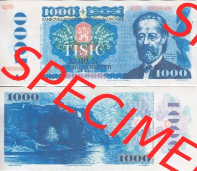 Banknoten Tschechoslowakei 1985-1985, 1000 Kronen. Vorderseite und Rückseite auf einen Digitalen Bild der Banknoten der Tschechoslowakei... Sammlung