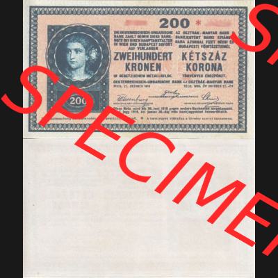 Banknoten Österreich 1918-1918, 200 Kronen. Vorderseite und Rückseite auf einen Digitalen Bild der Banknoten von Österreich 1916-1918, Banknoten aus Satz der Banknoten... Sammlung