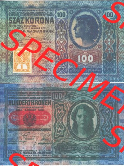 Banknoten Tschechoslowakei 1919-1919, 100 Kronen Provisorische Geldschein Ausgaben. Vorderseite und Rückseite auf einen Digitalen... Sammlung