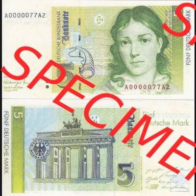 BRD Deutschland Deutsche Bundesbank 1991, 5 DM-Deutsche Mark. Vorderseite und Rückseite auf einen Digitalen Bild der Banknoten Deutschland Deutsche Bundesbank 1989-1993, Banknoten... Sammlung