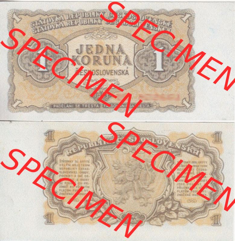 Banknoten Tschechoslowakei 1953-1953, 1 Krone. Vorderseite und Rückseite auf einen Digitalen Bild der Banknoten der Tschechoslowakei 1953, Banknoten aus Satz der Banknoten Tschechoslowakei... Sammlung