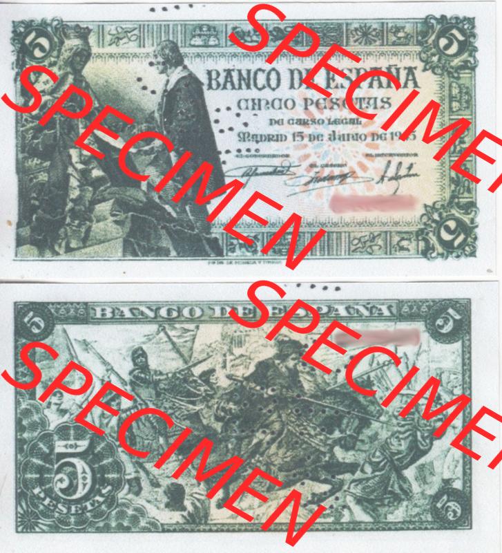 Banknoten Spanien 1945-1945, Peseten. Vorderseite und Rückseite auf einen Digitalen Bild der Banknoten von Spanien 1943, 1945, Banknoten aus Satz der Banknoten Spanien 1943,... Sammlung