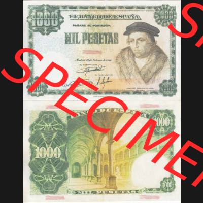 Banknoten Spanien 1946-1948, 1000 Peseten. Vorderseite und Rückseite auf einen Digitalen Bild der Banknoten von Spanien 1946-1949, Banknoten aus Satz der Banknoten Spanien 1946-1949... Sammlung
