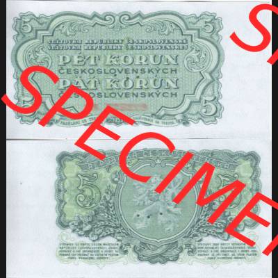 Banknoten Tschechoslowakei 1953-1953, 5 Kronen. Vorderseite und Rückseite auf einen Digitalen Bild der Banknoten der Tschechoslowakei 1953, Banknoten aus Satz der Banknoten Tschechoslowakei... Sammlung