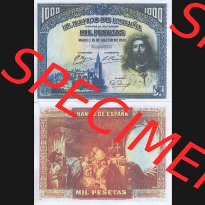 Banknoten Spanien 1928-1928, 1000 Peseten. Vorderseite und Rückseite auf einen Digitalen Bild der Banknoten von Spanien 1928, Banknoten aus Satz der Banknoten Spanien 1928 in der... Sammlung