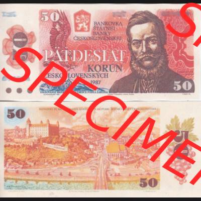 Banknoten Tschechoslowakei 1987-1987, 50 Kronen. Vorderseite und Rückseite auf einen Digitalen Bild der Banknoten der Tschechoslowakei 1985-1989, Banknoten aus Satz der Banknoten... Sammlung
