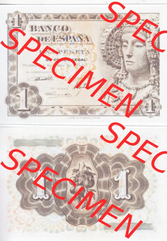 Banknoten Spanien 1948-1948, 1 Pesete. Vorderseite und Rückseite auf einen Digitalen Bild der Banknoten von Spanien 1946-1949, Banknoten aus Satz der Banknoten Spanien 1946-1949... Sammlung
