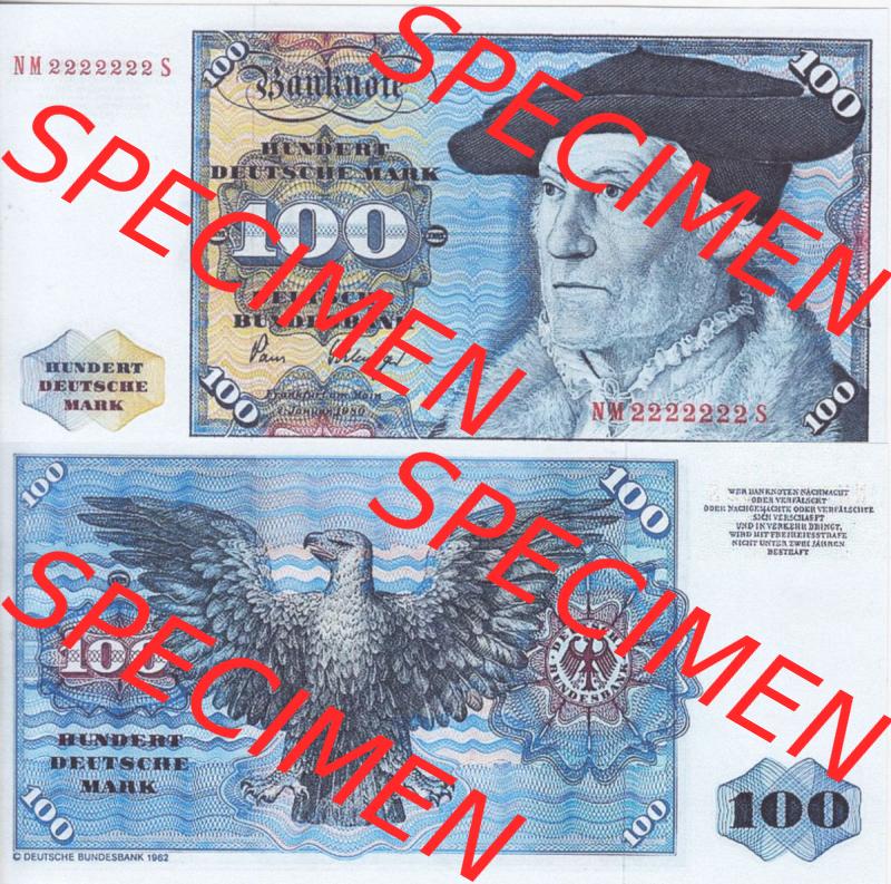 BRD Deutschland Deutsche Bundesbank 1980, 100 DM-Deutsche Mark. Vorderseite und Rückseite auf einen Digitalen Bild der Banknoten Deutschland Deutsche Bundesbank 1980, Banknoten... Sammlung