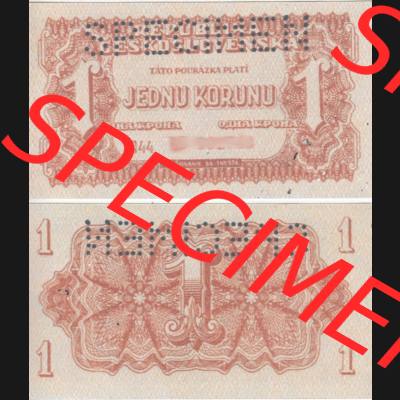 Banknoten Tschechoslowakei 1944-1944, 1 Krone. Vorderseite und Rückseite auf einen Digitalen Bild der Banknoten der Tschechoslowakei 1944-1945, Banknoten aus Satz der Banknoten... Sammlung