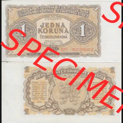 Banknoten Tschechoslowakei 1953-1953, 1 Krone. Vorderseite und Rückseite auf einen Digitalen Bild der Banknoten der Tschechoslowakei 1953, Banknoten aus Satz der Banknoten Tschechoslowakei... Sammlung