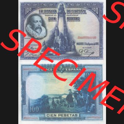 Banknoten Spanien 1928-1928, 100 Peseten. Vorderseite und Rückseite auf einen Digitalen Bild der Banknoten von Spanien 1928, Banknoten aus Satz der Banknoten Spanien 1928 in der... Sammlung