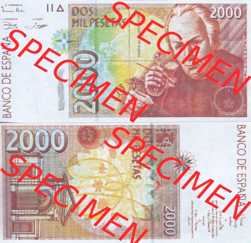 Banknoten Spanien 1992-1996, 2000 Peseten 1 Seriennummer. Vorderseite und Rückseite auf einen Digitalen Bild der Banknoten von Spanien 1992-1996, Banknoten aus Satz der Banknoten... Sammlung