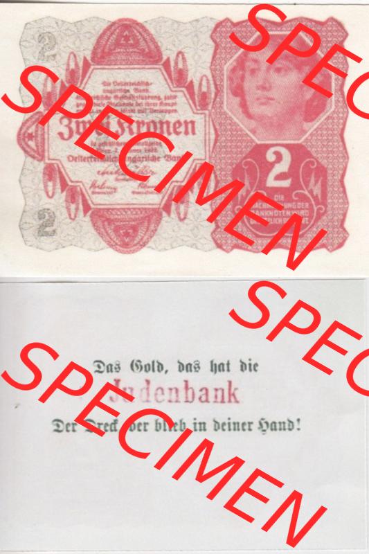 Banknoten Österreich 1922-1922, 2 Kronen. Vorderseite und Rückseite auf einen Digitalen Bild der Banknoten von Österreich 1922, Banknoten aus Satz der Banknoten Österreich... Sammlung