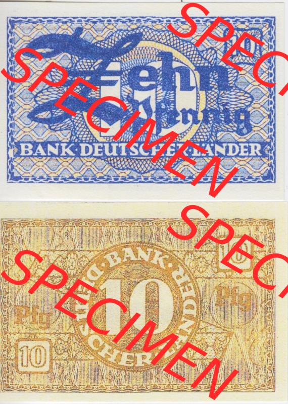 BRD Deutschland Bank Deutscher Länder 1948, 10 Pfennig. Vorderseite und Rückseite auf einen Digitalen Bild der Banknoten Deutschland 1948 der Bank Deutscher Länder, Banknoten... Sammlung