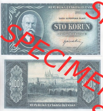 Banknoten Tschechoslowakei 1945-1945, 100 Kronen. Vorderseite und Rückseite auf einen Digitalen Bild der Banknoten der Tschechoslowakei... Sammlung