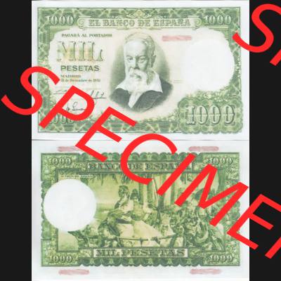 Banknoten Spanien 1951-1953, 1000 Peseten. Vorderseite und Rückseite auf einen Digitalen Bild der Banknoten von Spanien 1951-1956, Banknoten aus Satz der Banknoten Spanien 1951-1956... Sammlung