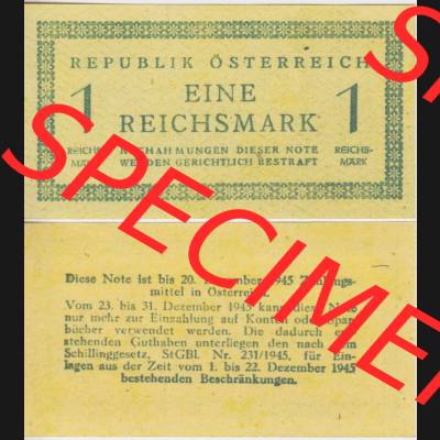 Banknoten Österreich 1945-1945, 1 Eine Reichsmark. Vorderseite und Rückseite auf einen Digitalen Bild der Banknoten von Österreich 1935-1945, Banknoten aus Satz der Banknoten... Sammlung