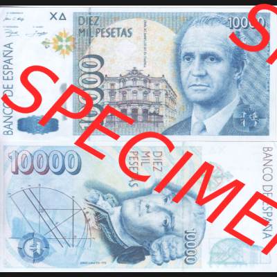 Banknoten Spanien 1992-1996, 10000 Peseten. Vorderseite und Rückseite auf einen Digitalen Bild der Banknoten von Spanien 1992-1996, Banknoten aus Satz der Banknoten Spanien 1992-1996... Sammlung