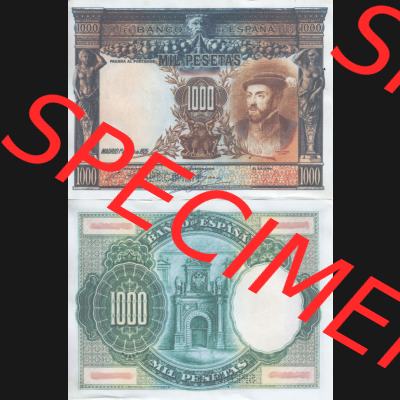 Banknoten Spanien 1925-1925, 1000 Peseten. Vorderseite und Rückseite auf einen Digitalen Bild der Banknoten von Spanien 1925, Banknoten aus Satz der Banknoten Spanien 1925 in Peseten-Währung... Sammlung