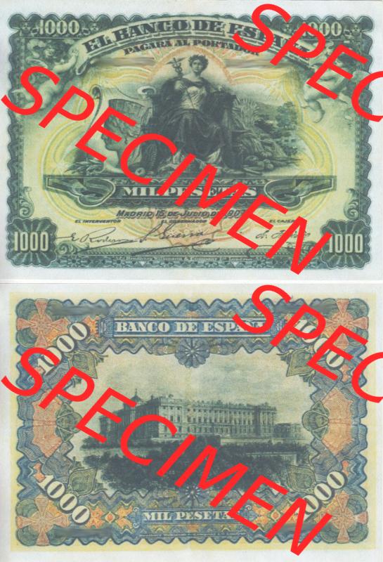Banknoten Spanien 1907-1907, 1000 Peseten. Vorderseite und Rückseite auf einen Digitalen Bild der Banknoten von Spanien 1907, Banknoten aus Satz der Banknoten Spanien 1907 Peseten-Währung... Sammlung