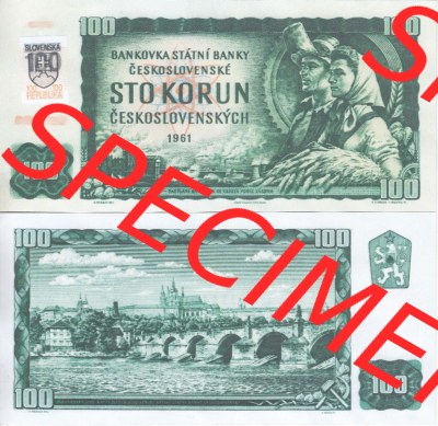 Banknoten Tschechoslowakei 1961-1961, 100 Kronen. Vorderseite und Rückseite auf einen Digitalen Bild der Banknoten der Tschechoslowakei... Sammlung