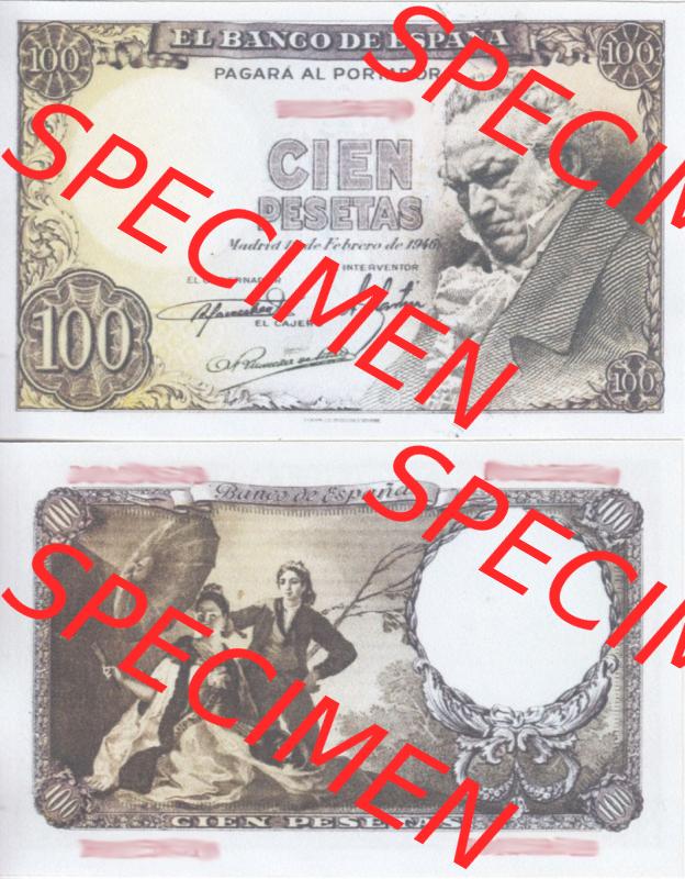 Banknoten Spanien 1946-1949, 100 Peseten. Vorderseite und Rückseite auf einen Digitalen Bild der Banknoten von Spanien 1946-1949, Banknoten aus Satz der Banknoten Spanien 1946-1949... Sammlung