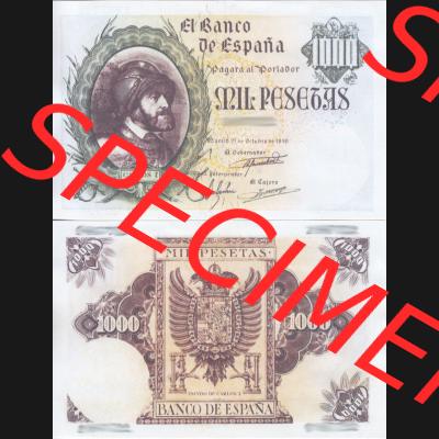Banknoten Spanien 1940-1940, 1000 Peseten. Vorderseite und Rückseite auf einen Digitalen Bild der Banknoten von Spanien 1940, 1943, 1945, Banknoten aus Satz der Banknoten... Sammlung