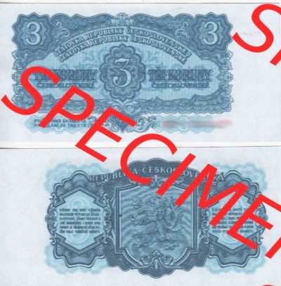 Banknoten Tschechoslowakei 1961-1961, 3 Kronen. Vorderseite und Rückseite auf einen Digitalen Bild der Banknoten der Tschechoslowakei... Sammlung