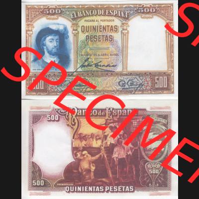 Banknoten Spanien 1931-1931, 500 Peseten. Vorderseite und Rückseite auf einen Digitalen Bild der Banknoten von Spanien 1931, Banknoten aus Satz der Banknoten Spanien 1931 in der... Sammlung