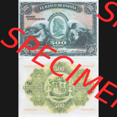 Banknoten Spanien 1907-1907, 500 Peseten. Vorderseite und Rückseite auf einen Digitalen Bild der Banknoten von Spanien 1907, Banknoten aus Satz der Banknoten Spanien 1907 Peseten-Währung... Sammlung