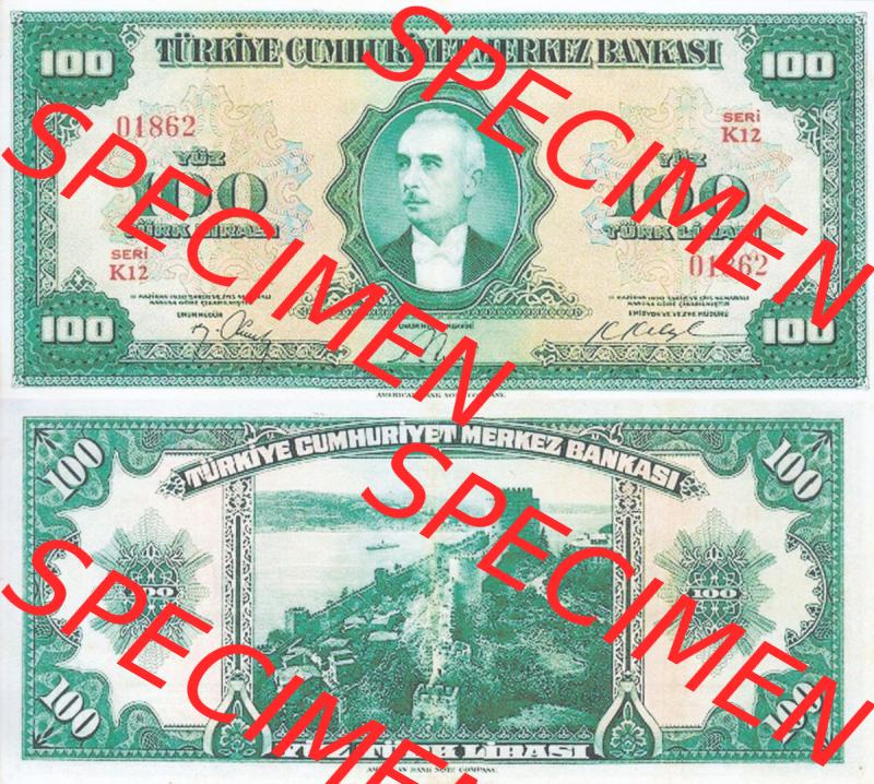 Banknote Türkei 1947, P149, 100 Lira. Vorderseite und Rückseite auf einen Digitalen Bild der Banknoten der Türkei 1947, Banknoten aus Satz der Banknoten der Türkei... Sammlung