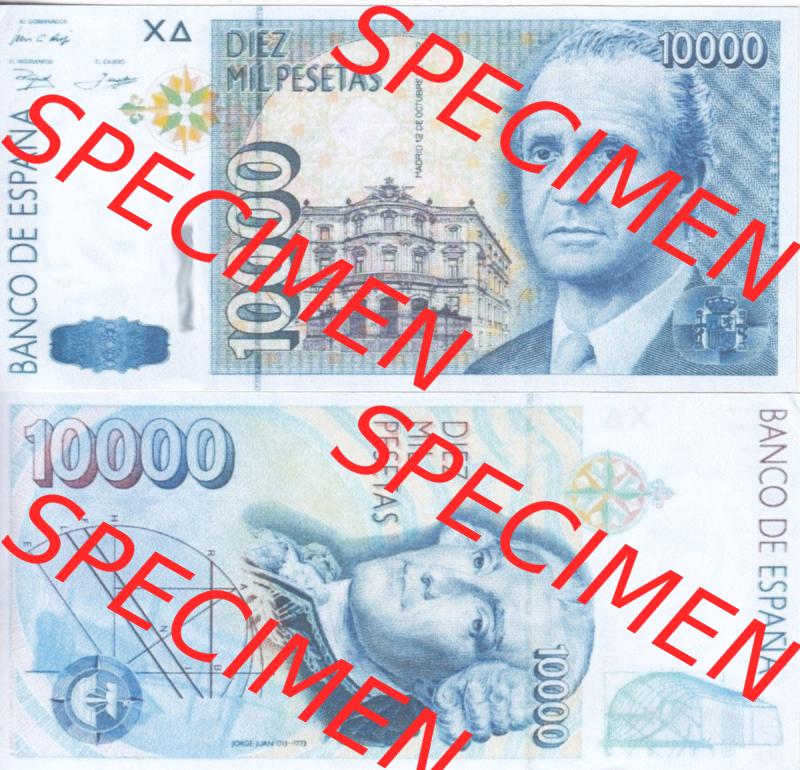 Banknoten Spanien 1992-1996, 10000 Peseten. Vorderseite und Rückseite auf einen Digitalen Bild der Banknoten von Spanien 1992-1996, Banknoten aus Satz der Banknoten Spanien 1992-1996... Sammlung