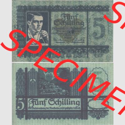 Banknoten Österreich 1945-1945, 5 Schilling. Vorderseite und Rückseite auf einen Digitalen Bild der Banknoten von Österreich 1945-1954, Banknoten aus Satz der Banknoten... Sammlung