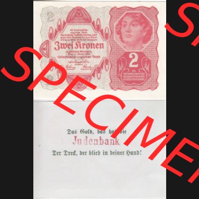 Banknoten Österreich 1922-1922, 2 Kronen. Vorderseite und Rückseite auf einen Digitalen Bild der Banknoten von Österreich 1922, Banknoten aus Satz der Banknoten Österreich... Sammlung