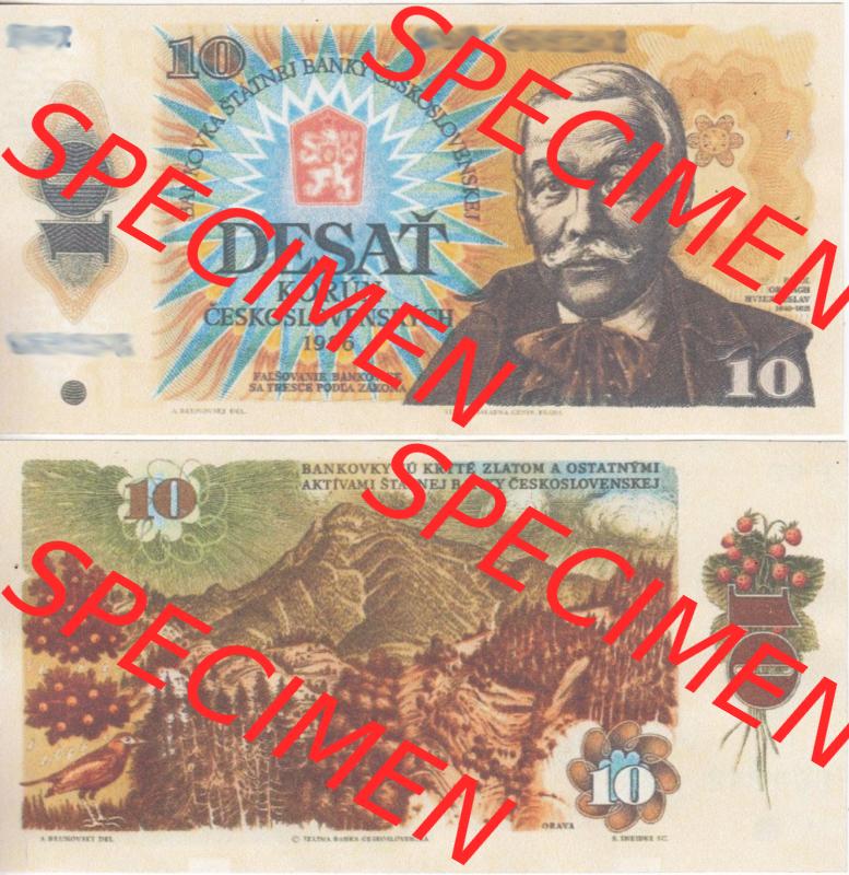 Banknoten Tschechoslowakei 1986-1986, 10 Kronen. Vorderseite und Rückseite auf einen Digitalen Bild der Banknoten der Tschechoslowakei 1985-1989, Banknoten aus Satz der Banknoten... Sammlung