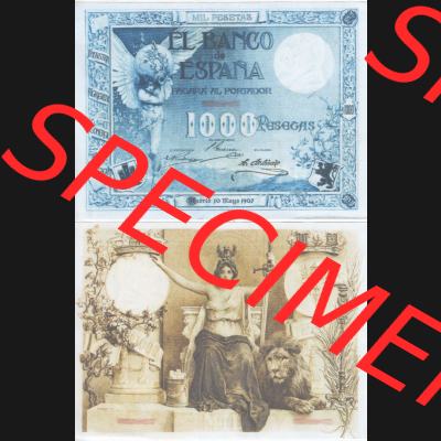 Banknoten Spanien 1907-1907, 1000 Peseten. Vorderseite und Rückseite auf einen Digitalen Bild der Banknoten von Spanien 1907, Banknoten aus Satz der Banknoten Spanien 1907 Peseten-Währung... Sammlung