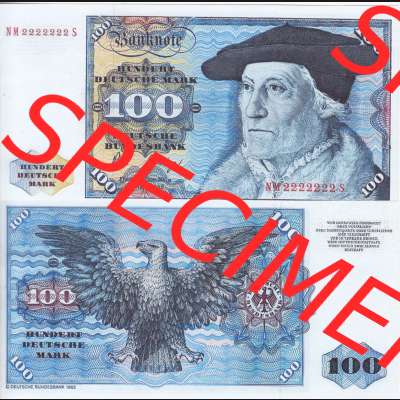 BRD Deutschland Deutsche Bundesbank 1980, 100 DM-Deutsche Mark. Vorderseite und Rückseite auf einen Digitalen Bild der Banknoten Deutschland Deutsche Bundesbank 1980, Banknoten... Sammlung