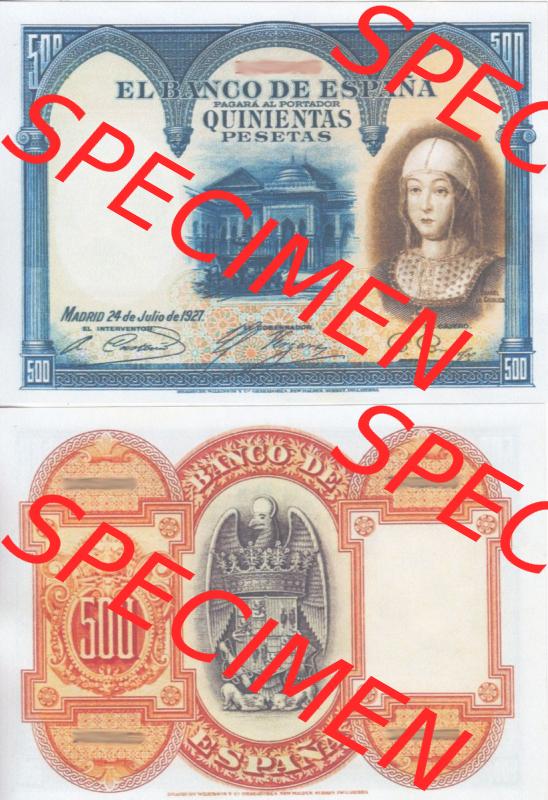 Banknoten Spanien 1927-1927, 500 Peseten. Vorderseite und Rückseite auf einen Digitalen Bild der Banknoten von Spanien 1926-1927, Banknoten aus Satz der Banknoten Spanien 1926-1927... Sammlung