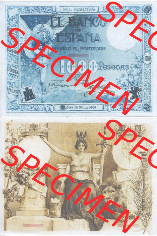 Banknoten Spanien 1907-1907, 1000 Peseten. Vorderseite und Rückseite auf einen Digitalen Bild der Banknoten von Spanien 1907, Banknoten aus Satz der Banknoten Spanien 1907 Peseten-Währung... Sammlung