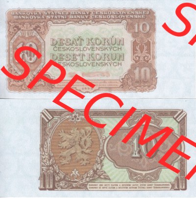 Banknoten Tschechoslowakei 1953-1953, 10 Kronen. Vorderseite und Rückseite auf einen Digitalen Bild der Banknoten der Tschechoslowakei... Sammlung