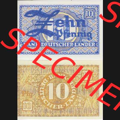 BRD Deutschland Bank Deutscher Länder 1948, 10 Pfennig. Vorderseite und Rückseite auf einen Digitalen Bild der Banknoten Deutschland 1948 der Bank Deutscher Länder, Banknoten... Sammlung