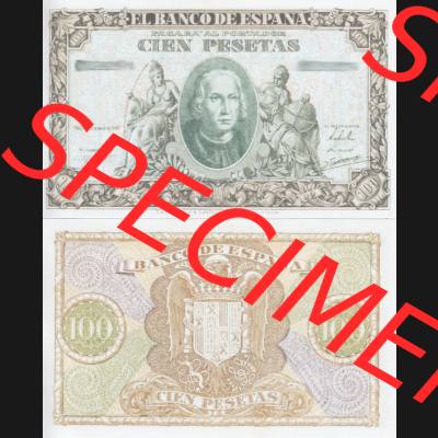 Banknoten Spanien 1940-1943, 100 Peseten. Vorderseite und Rückseite auf einen Digitalen Bild der Banknoten von Spanien 1940, 1943, 1945, Banknoten aus Satz der Banknoten... Sammlung
