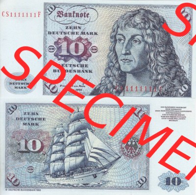 BRD Deutschland Deutsche Bundesbank 1980, 10 DM-Deutsche Mark. Vorderseite und Rückseite auf einen Digitalen Bild der Banknoten... Sammlung