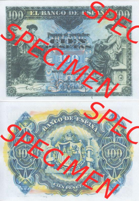 Banknoten Spanien 1906-1906, 100 Peseten. Vorderseite und Rückseite auf einen Digitalen Bild der Banknoten von Spanien 1906, Banknoten aus Satz der Banknoten Spanien 1906 Peseten-Währung... Sammlung