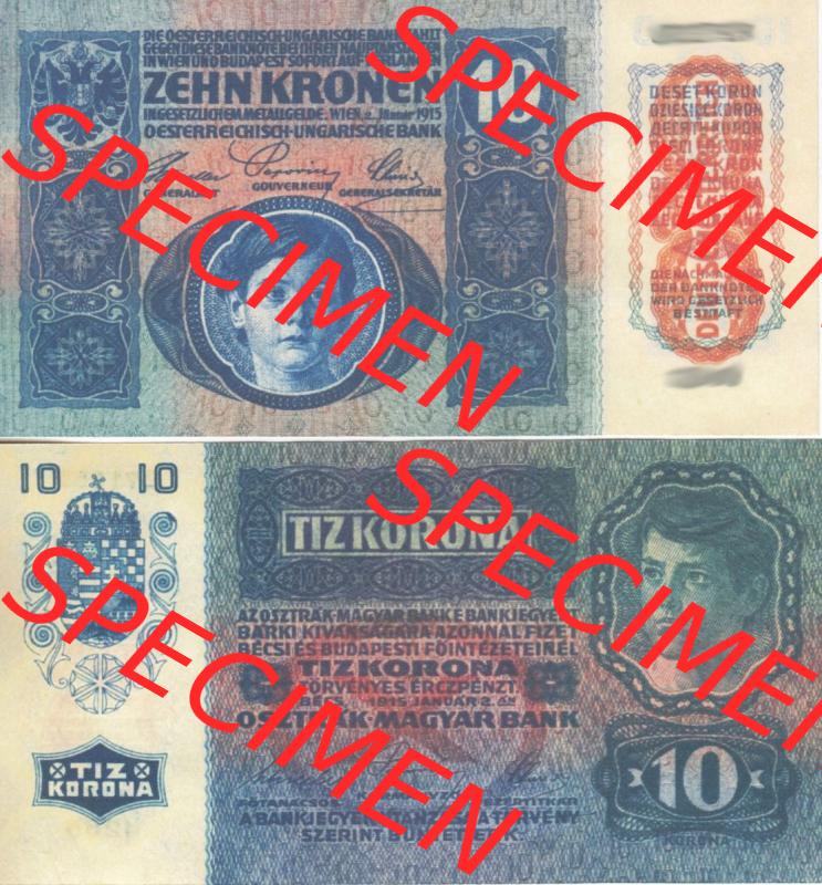 Banknoten Österreich 1919-1919, 10 Kronen Deutschösterreich. Vorderseite und Rückseite auf einen Digitalen Bild der Banknoten von Österreich 1919-1919 Deutschösterreich,... Sammlung