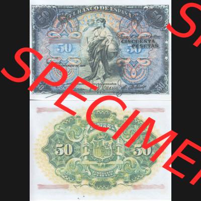Banknoten Spanien 1906-1906, 50 Peseten. Vorderseite und Rückseite auf einen Digitalen Bild der Banknoten von Spanien 1906, Banknoten aus Satz der Banknoten Spanien 1906 Peseten-Währung... Sammlung